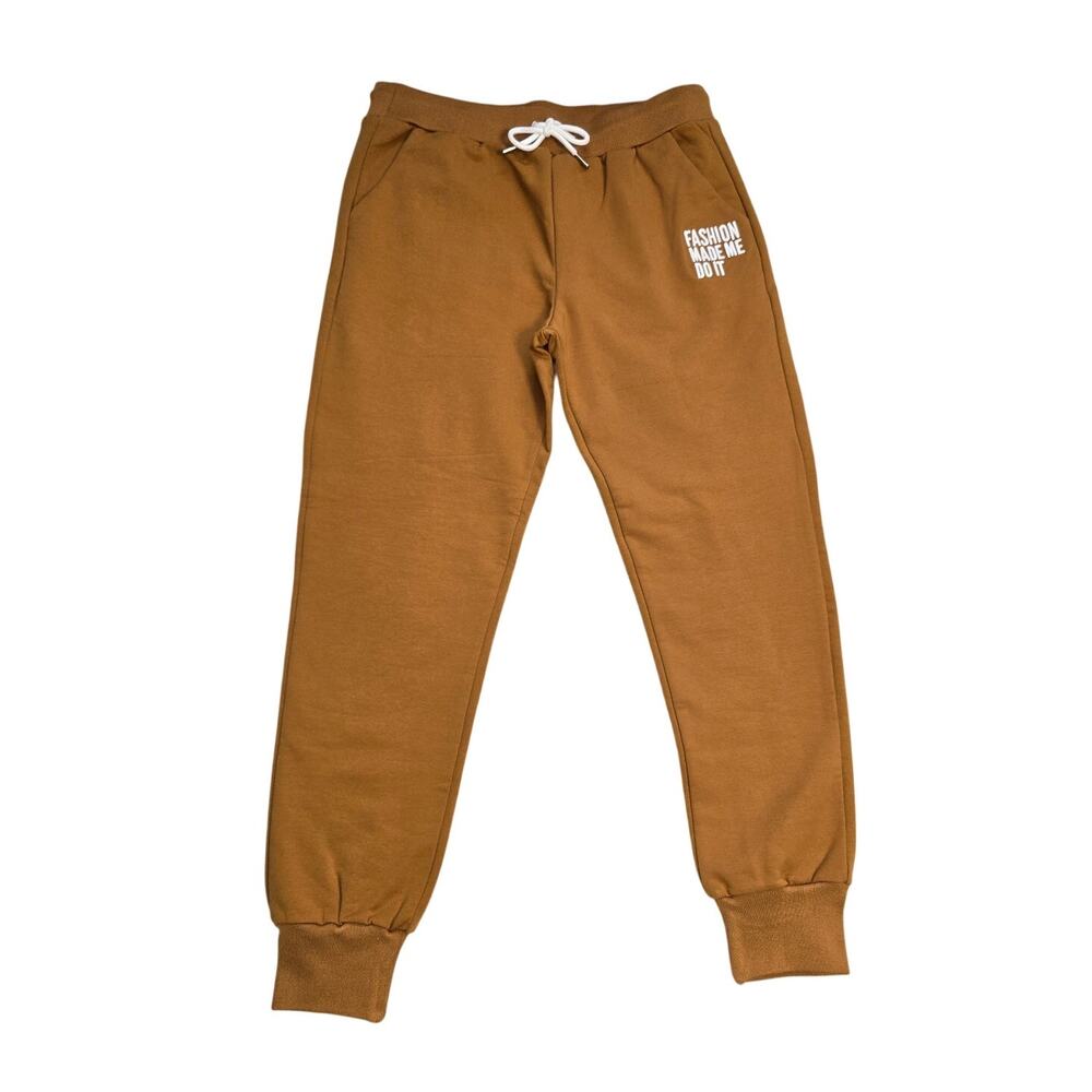 Fashion Made Me Do It Brown Jogger Sweatpants XL Embroidered Fleece